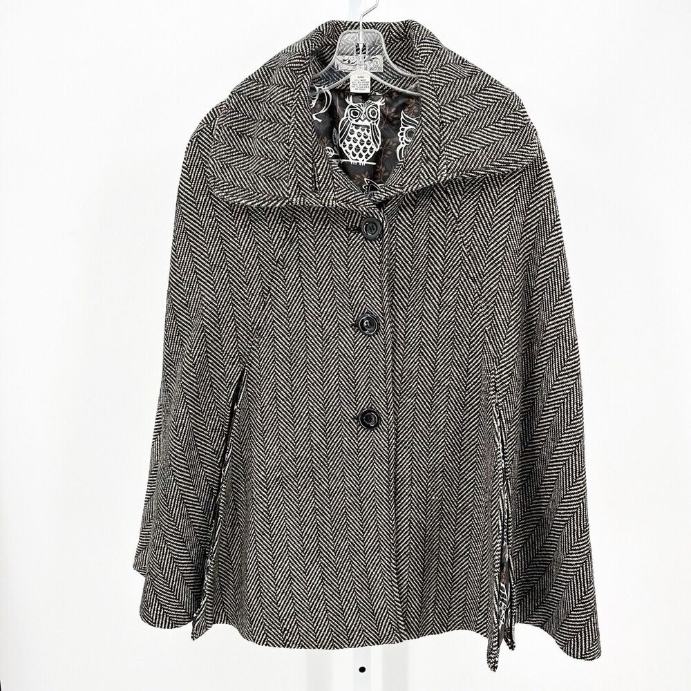 Steve Madden Womens Cape Coat Size S/M Metallic Herringbone Wool Blend Elegant